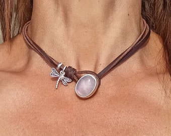 Choker Necklace for Women, Leather Choker, Zamak Jewelry, Zamak Necklace, Silver Necklace, Silver Choker, Violet Necklace, Boho Necklace