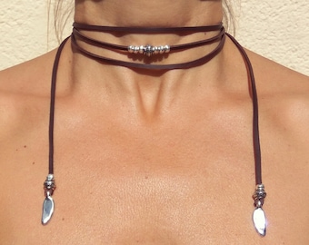 Lederband Choker Wickelkette für Frauen, Lederband Choker, Lederband Halskette, Boho Halskette, Boho Schmuck, Statement Halskette, Endia