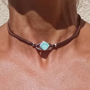 Statement Choker, Swarovski Choker, Turquoise Choker, Leather Choker, Boho Choker, Turquoise Pendant Choker Necklace, Boho Necklace For Her