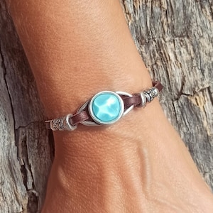Leather Bracelet for Women, Turquoise Bracelet, Silver Bead Bracelet, Boho Jewelry for Women, Boho Bracelet Handmade, Turquoise Jewelry