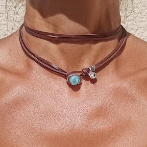 Turquoise Necklace, Turquoise Choker, Wrap Leather Necklace for Women, Boho Necklace, Women Necklace, Boho Jewelry, Women Choker Necklace