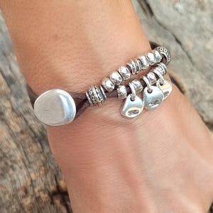 Boho bracelet for women with charm, boho jewelry for women, everyday leather bracelet handmade, silver bracelet charm, leather cord bracelet