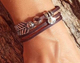 Leather Bracelet for Women, Cuff Bracelet, bohemian jewelry for women, Silver Bracelet, Boho Bracelet, Women Bracelet, leather cord Bracelet