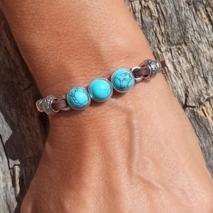 Leather Bracelet for Women, Turquoise Bracelet, Turquoise Jewelry for Women Boho, Statement Bracelet for Her, Boho Bracelet, Bohemian