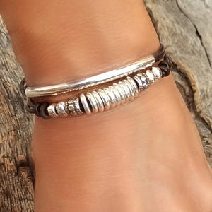 Leather Layered Bracelet for Women, Boho Bracelet Handmade, Boho Jewelry for Women, Leather Bracelet, Silver Beaded Bracelet, Wrap Bracelet