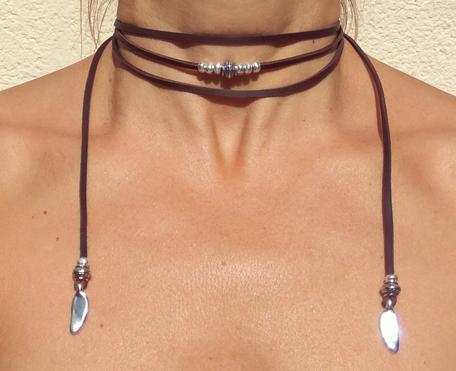 Andelaisi Boho Black Leather Choker Necklace - Gothic Cord With Gold Bead Chain For Women - View #5