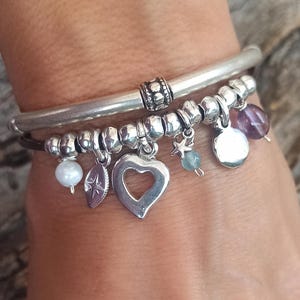 Boho Bracelet for Women, Leather Bracelet with Charms, Silver Tube Striking Bracelet, Boho Jewelry for Women, Gift for Women, Wrap Bracelet