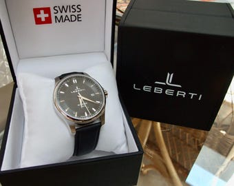 Swiss Made "LEBERTI" 40mm Stainless Steel Mans Watch Ronda R150 25 Jewel Mechanical Movement
