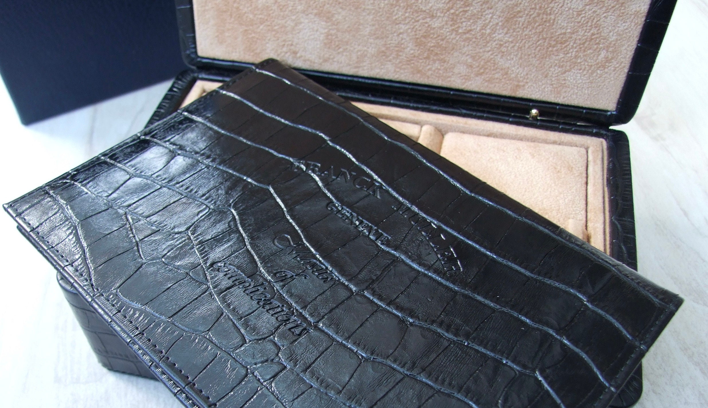 FRANCK MULLER Geneve Black Croco Leather Watch Box and Wallet