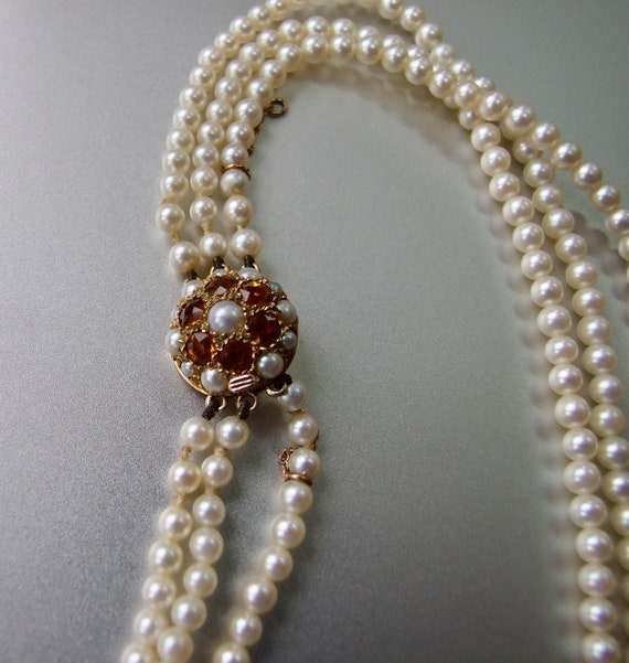 Vintage Retro 1940'S Triple Strand Pearl Necklace 