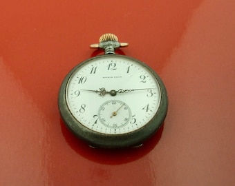 Rare Ladies Pocket Watch Circa 1900 Signed Ryrie Bros. Toronto 15 Jewels Black Anodized Metal Case