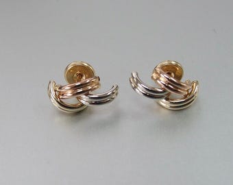 Goed gemaakte vintage 18kt driekleurige gouden drie-eenheid oorbellen in Cartier-stijl