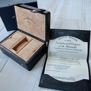 Estuche para reloj y billetera de piel de cocodrilo negra Geneve de FRANCK MULLER, papeles y caja exterior como nuevos