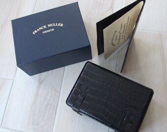 FRANCK MULLER Geneve Black Croco Leather Watch Box and Wallet