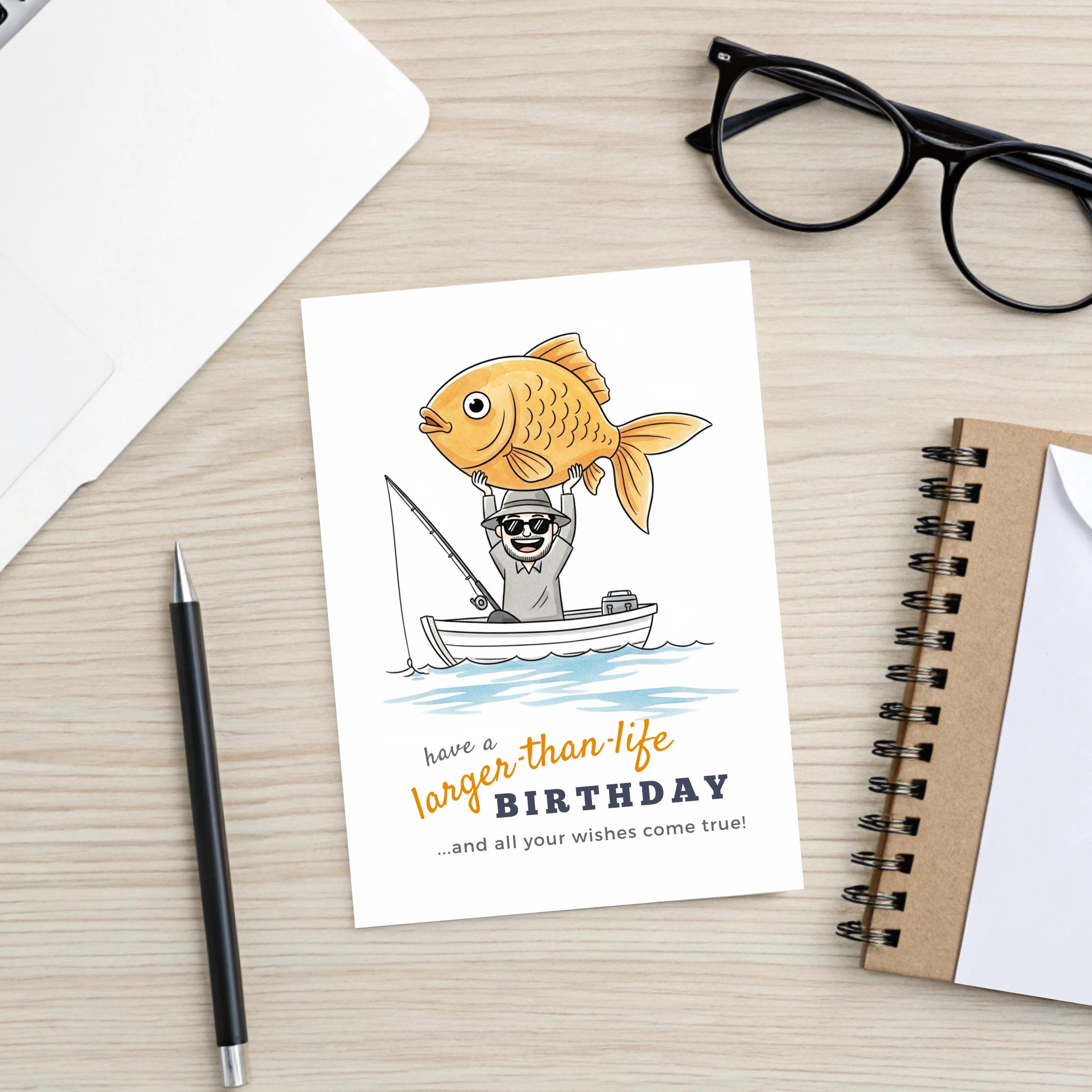 Funny Fishing Birthday Card for Dad, Grandpa (printable PDF Card With ...