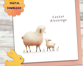 Easter Lamb Greeting Card, Christian Easter Card, Religious Easter Card, DIY Easter Card, Happy Easter, DIGITAL Printable, Easter Blessings