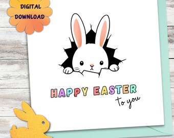 Easter Bunny Greeting Card, Easter Rabbit Card, Cute Funny Bunny, DIY Easter Card, Happy Easter Card, DIGITAL Printable, Downloadable Card