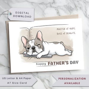 Carte de fête des pères chien, drôle de carte bouledogue Français pour papa, grand-père, frère, mari, beau-père, oncle, ami en téléchargement numérique