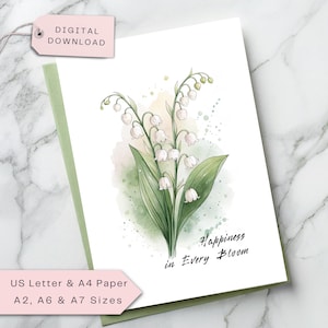 Maiglöckchen Karte, personalisierte Frühlingsblumen Karte, Ostern, Geburtstag, Muttertag, Danke, ich denke an Dich, DIGITAL Printable