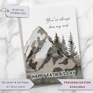 Cartão de Dia dos Pais, Cartão de Felicitações com Pedras e Pinheiros para Amantes da Montanha, Pais Amantes da Natureza, Avôs, Padrastos, Tios, Download Digital para Imprimir