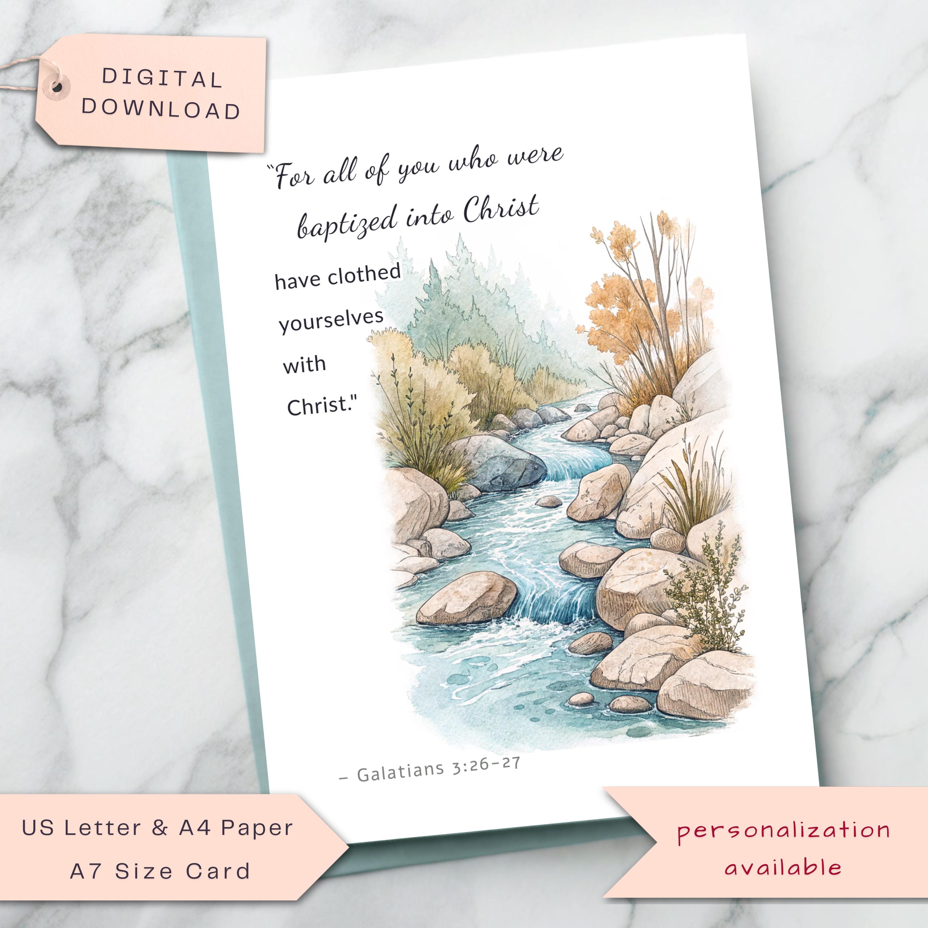 Baptism Scripture Card: Watercolor River Bible Verse (Digital Printable, Personalized Available)
