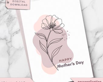 Mother’s Day Card, Minimalist Line Art Floral Card for Mom, Grandma, Wife, Mother-In-Law - Personalized Mother’s Day Gift, Digital Printable