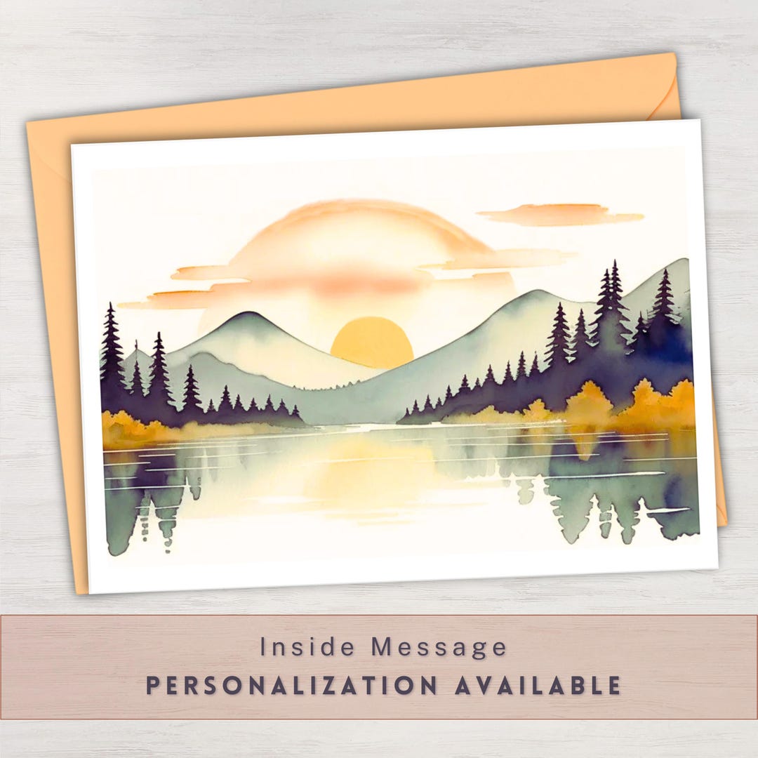 Mountain Lake Greeting Card – Personalized Watercolor Nature Landscape ...