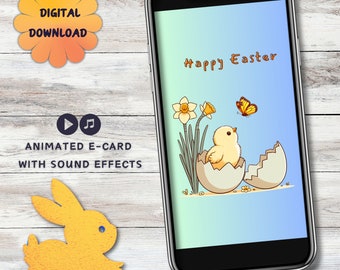 Animated Easter Card with Sound, Easter Video Greeting Card - Easter Chick Greetings - Instant Digital Download for Text, Message, Email