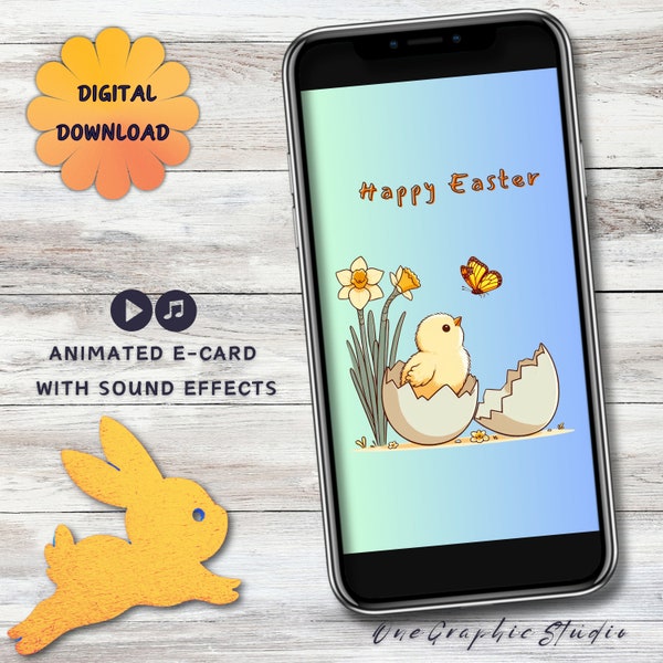 Animated Easter Card with Sound, Easter Video Greeting Card - Easter Chick Greetings - Instant Digital Download for Text, Message, Email