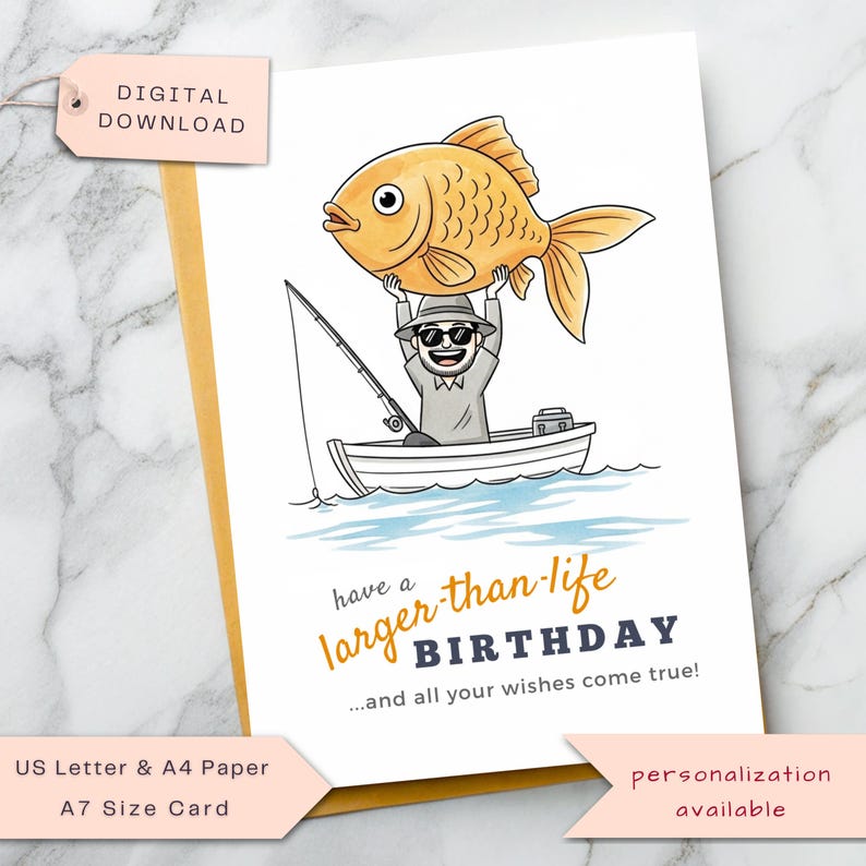 Funny Fishing Birthday Card for Dad, Grandpa (printable PDF Card With ...