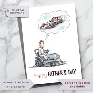 Grappige Vaderdagkaart | F1 NASCAR-autokaart, motorsportliefhebberkaart voor vader, echtgenoot, grootvader, oom, vriend, afdrukbare digitale download