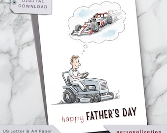 Carte drôle de fête des pères | Carte de voiture NASCAR F1, carte d&#39;amant de sport automobile pour papa, mari, grand-père, frère, oncle, ami, numérique imprimable