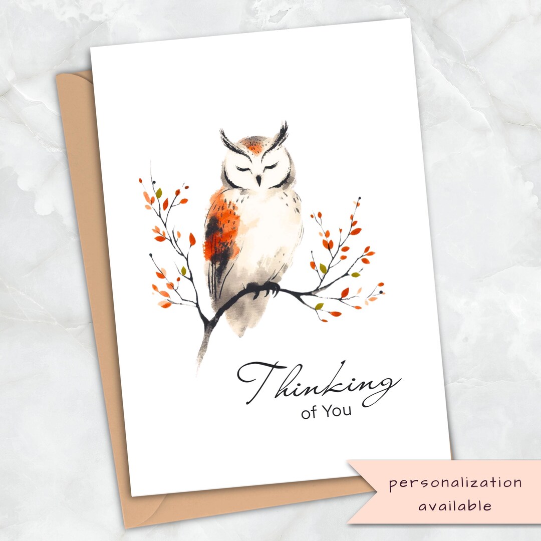 Watercolor Owl Thinking of You Card: Autumn Warm Wishes, Get Well ...