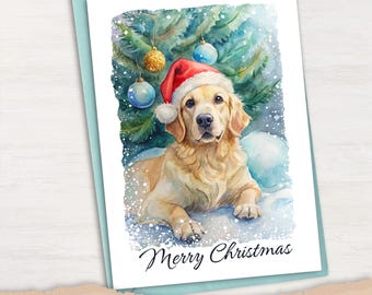 Christmas Dog Card – Santa Hat Golden Retriever Greeting, Personalized Pet Lover Gift