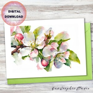 Tarjeta Apple Blossom, Tarjeta de felicitación imprimible - Cumpleaños, Aniversario, Día de la Madre, Amistad, Pensando en ti, Gracias - Descarga DIGITAL
