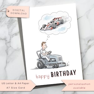 Tarjeta de cumpleaños divertida, regalo de cumpleaños para un fanático de los autos de carreras de F1, broma para papá, novio, esposo, hermano, abuelo y tío, imprimible digitalmente.