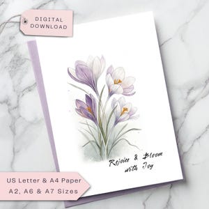 Cartão Crocus Flowers - Cartão personalizado com flores da primavera - Páscoa, aniversário, dia das mães, obrigado, pensando em você - impressão digital