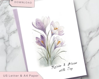 Krokus Blumen Karte - personalisierte Frühlingsblumen Notecard - Ostern, Geburtstag, Muttertag, danke, denken an Sie - DIGITAL druckbar