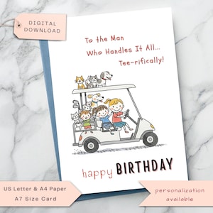 Cartão de aniversário de golfe - Cartão engraçado de carro de golfe para pai, marido, irmão, amigo jogador de golfe - Cartão de aniversário de homem de família - Download digital para impressão