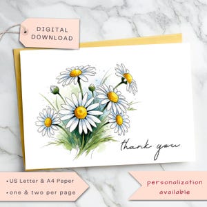 Bedankkaart madeliefje – bloemen aquarel bedankje – Daisy bruids douche, babyshower, bruiloft, verjaardag dankkaart afdrukbaar
