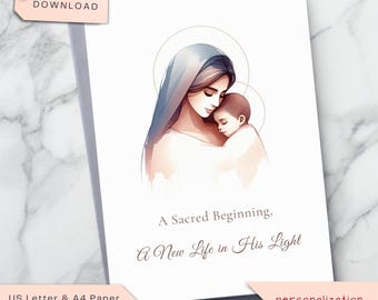 Holy Mother and Child Card: Christian Baby Shower, Baptism (Printable PDF)