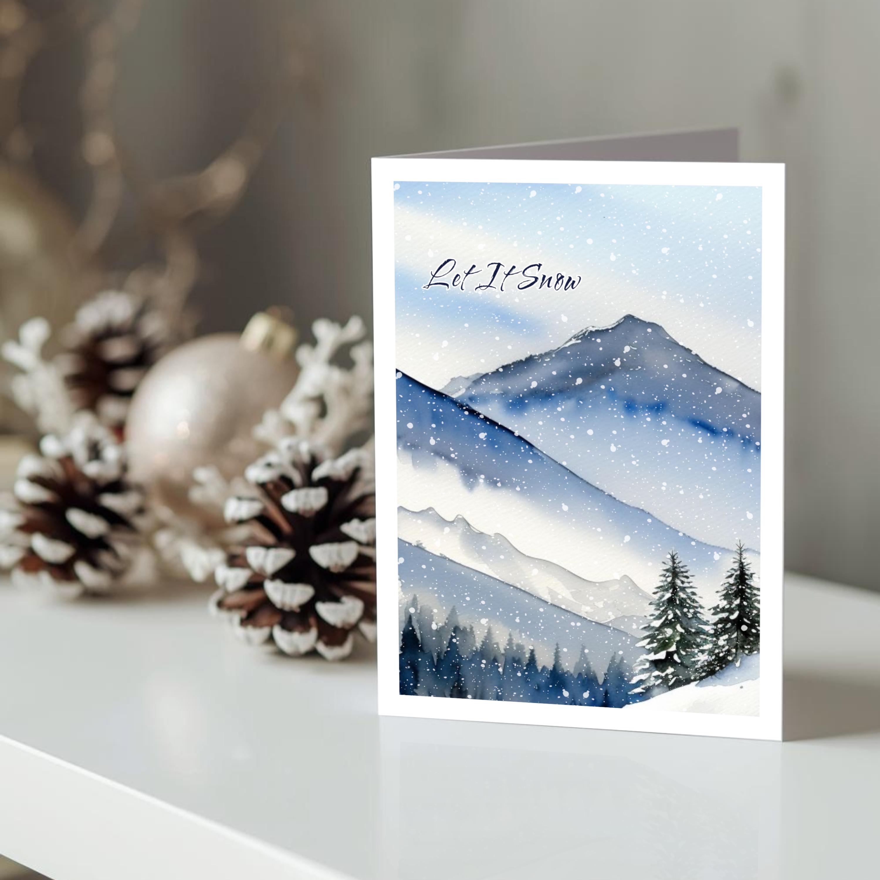 Snowy Mountains Card – Watercolor Winter Snow Greetings for Christmas ...