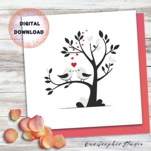 Cartão Love Birds - Namorado, Namorada, Marido, Esposa, Noivo, Aniversário Dia dos Namorados Aniversário Pensando em Você, Romântico, Digital Imprimível