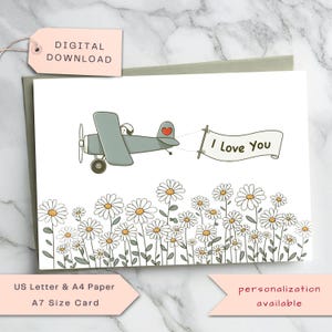 Tarjeta de amor con margaritas / Linda tarjeta romántica para novio, novia, esposo, esposa / Tarjeta de San Valentín, cumpleaños, aniversario / Imprimible digitalmente