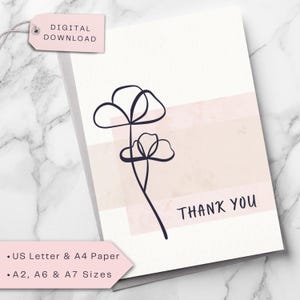 Minimalistische Dankeskarte | Moderne Linie Kunst Blumen Design | Elegantes botanisches Design | Karte für Dankbarkeit Notizen | Druckbare Instant Download