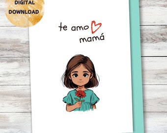 Biglietto per la festa della mamma - Biglietto carino della figlia - Festa della mamma ispanica, compleanno, ringraziamento - latinoamericano, spagnolo - stampabile DIGITALE