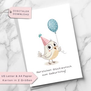 Süße Vogel-Geburtstagskarte, Lustige Tier-Grußkarte, Geburtstagskarte für Vogelliebhaber, Kinder, Bruder, Schwester - Digitale, Druckvorlage