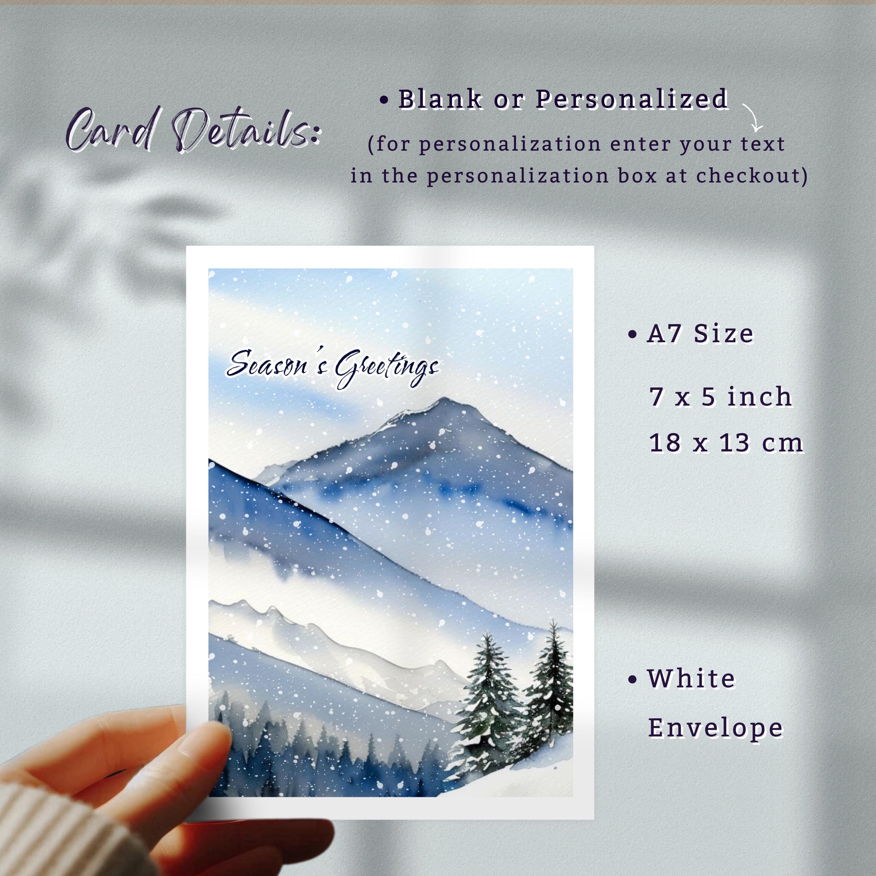 Snowy Mountains Card – Watercolor Winter Snow Greetings for Christmas ...