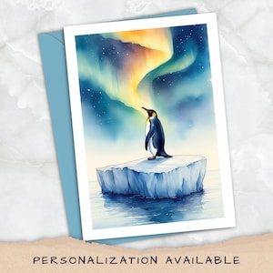 Penguin Northern Lights Card – Inspirational Aurora Borealis Greeting - Winter Birthday, Encouragement, New Beginnings, Motivational