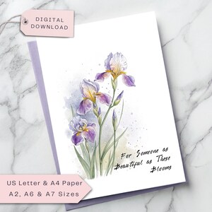 Iris Blumen Karte - Personalisierte Frühlingsblumen Karte für Ostern, Geburtstag, Muttertag, Danke, denken an dich - Printable Download